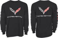 jh design group men's chevy corvette c7 long sleeve black t-shirt: front back & sleeve logos in focus logo