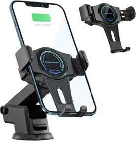 img 4 attached to 📱 15W Fast Wireless Charging Car Phone Holder Mount - Auto-Clamping, Qi Compatible with iPhone and Samsung - Windshield Dash & Air Vent Phone Mount with Wireless Charger