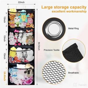 img 1 attached to 🐻 Black Over Door Stuffed Animal Storage Organizer by Adgoaler - Easy Installation and 4 Large Pockets for Stuff Animals