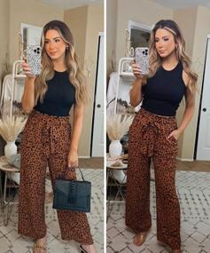 img 2 attached to SySea Womens High Waisted Leopard Print Palazzo Pants Belted Wide Leg Long Trousers With Pockets