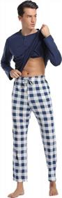 img 2 attached to Vlazom Men'S Long Sleeve Pajama Sets Cotton Pj'S Sets Solid Tee And Plaid Fleece Pant Sleep Set For Loungewear Sleepwear