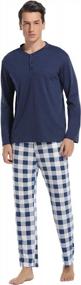 img 4 attached to Vlazom Men'S Long Sleeve Pajama Sets Cotton Pj'S Sets Solid Tee And Plaid Fleece Pant Sleep Set For Loungewear Sleepwear