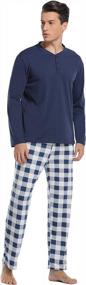 img 1 attached to Vlazom Men'S Long Sleeve Pajama Sets Cotton Pj'S Sets Solid Tee And Plaid Fleece Pant Sleep Set For Loungewear Sleepwear