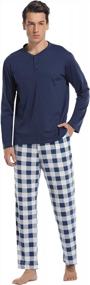 img 3 attached to Vlazom Men'S Long Sleeve Pajama Sets Cotton Pj'S Sets Solid Tee And Plaid Fleece Pant Sleep Set For Loungewear Sleepwear
