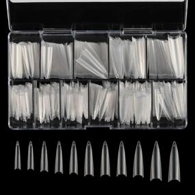 img 4 attached to 600 прозрачных акриловых кончиков для ногтей средней длины с коробкой - Sharp False Nail Art Tips For Easy Coffin Nails в салоне от YIMART
