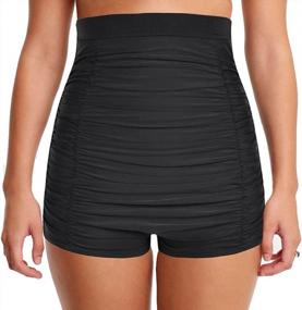 img 4 attached to High-Waisted Swim Shorts With Tummy Control For Women | Shirred Swimwear Bottoms For Tankinis And Bikinis From Mycoco