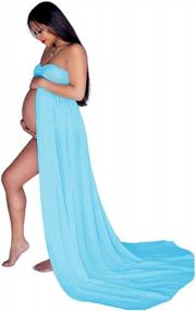 img 4 attached to Maternity Off Shoulder Strapless Chiffon Dress For Photography Photoshoot Split Front Gown