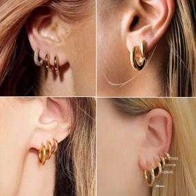 img 1 attached to Women'S Gold Chunky Hoop Earrings Set - Hypoallergenic, Thick Open Small Huggie Cartilage Jewelry For Birthday Gifts
