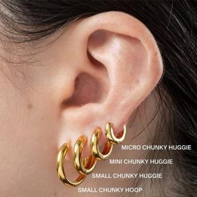 img 3 attached to Women'S Gold Chunky Hoop Earrings Set - Hypoallergenic, Thick Open Small Huggie Cartilage Jewelry For Birthday Gifts