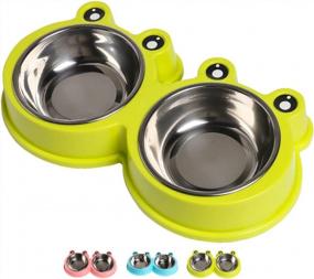 img 4 attached to Premium Stainless Steel Double Dog Cat Bowls With No-Slip Base - Cute Modeling Pet Food And Water Feeder For Dogs, Cats, Rabbits, And Other Pets