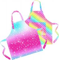medium 6-12yrs kids girls rainbow galaxy unicorn apron w/ pockets for cooking baking painting & party - sylfairy logo
