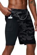 pinkbomb men's 2 in 1 running shorts gym workout quick dry mens shorts with phone pocket логотип