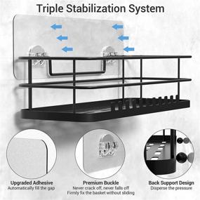 img 2 attached to 2 Packs Adhesive Shower Caddy With Hooks - No Drilling Rustproof Traceless Stainless Steel Wall Mounted Shower Storage Organizer Shelf Rack Holder For Bathroom Toilet Restroom Kitchen - Matte Black