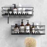 2 packs adhesive shower caddy with hooks - no drilling rustproof traceless stainless steel wall mounted shower storage organizer shelf rack holder for bathroom toilet restroom kitchen - matte black logo