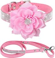 small dog rhinestone collars: sparkling diamond collar for pets, soft bling collar for medium dogs with floral design logo