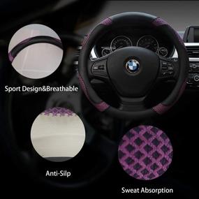 img 1 attached to 🚗 Purple Leather Steering Wheel Cover for Women and Men, 14.5~15inch Universal Car Steering Wheel Cover: Breathable, Anti-Slip, Warm in Winter & Cool in Summer