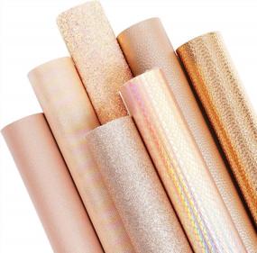 img 4 attached to Rose Gold Faux Leather Sheets: Texture Holographic Glitter Leather,7Pcs 8X12Inch A4 Rose Gold Color Mixed Bundle PU Leather Sparkle Pearl Embossed Pattern Synthetic For Bows Earrings DIY Crafts