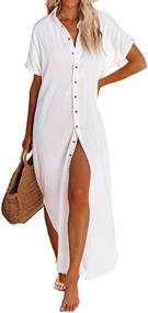 img 1 attached to Dokotoo Women'S Short Sleeve Button Down Kimono Cardigan Swimsuit Cover Up