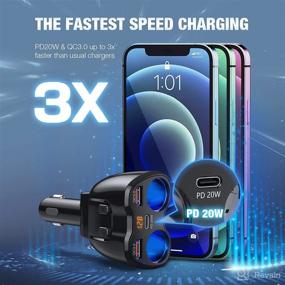 img 2 attached to 🔌 150w Car Charger Type-C 20W PD and QC 3.0 Dual Sockets Car Adapter with Separate Switch, LED Voltage Display, and 15A Replaceable Fuse - Otium Cigarette Lighter Splitter for Phone, GPS, Dash Cam, and More