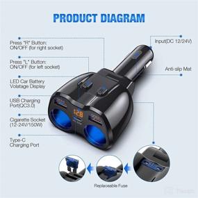 img 3 attached to 🔌 150w Car Charger Type-C 20W PD and QC 3.0 Dual Sockets Car Adapter with Separate Switch, LED Voltage Display, and 15A Replaceable Fuse - Otium Cigarette Lighter Splitter for Phone, GPS, Dash Cam, and More