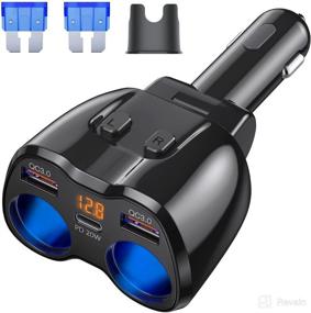 img 4 attached to 🔌 150w Car Charger Type-C 20W PD and QC 3.0 Dual Sockets Car Adapter with Separate Switch, LED Voltage Display, and 15A Replaceable Fuse - Otium Cigarette Lighter Splitter for Phone, GPS, Dash Cam, and More