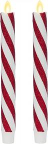 img 3 attached to Luminara Set Of 2 Candy Cane Glitter Stripe White Flameless Candle Tapers - Melted Top Real Wax With Red Glitter Swirl, Unscented, Timer, Remote Ready