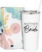stylish and practical mother of the bride cup - vacuum insulated stainless steel tumbler for bride's mom, ideal for engagement announcements, travel and bridal party (22 ounce, white) logo