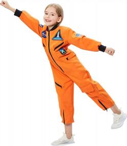 img 2 attached to Orange Space Suit Costume With Helmet For Kids Role Play, Halloween And Dress Up Costumes - Perfect For Boys And Girls Wanting To Be Astronauts!