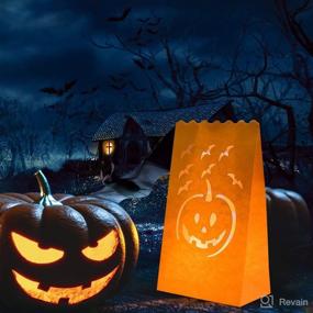 img 1 attached to 🎃 Homemory 24 Pack Halloween Luminary Bags for Optimal SEO, Flame Resistant Luminaries, Orange Tea Light Candle Bags for Halloween Decoration, Parties, Fall Festival