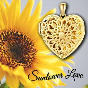 img 1 attached to 14K Gold Personalized Heart Locket Necklace - Picture Gift Choice For Sunflower/Starburst/Cross/Rose/Lotus