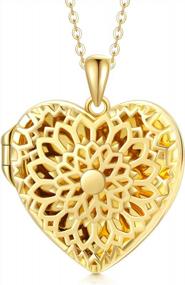 img 4 attached to 14K Gold Personalized Heart Locket Necklace - Picture Gift Choice For Sunflower/Starburst/Cross/Rose/Lotus