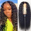 14 inch bly human hair lace front wig - 180% density brazilian virgin hair pre plucked w/ baby hair, deep wave 4x4 hd transparent natural black color logo