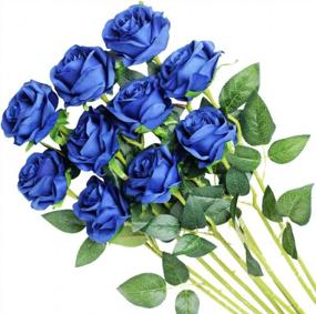 img 4 attached to 🌹 Beautiful Blooming Blue Roses: Veryhome Artificial Silk Flowers for Home Garden Décor & Weddings - 10 Pcs
