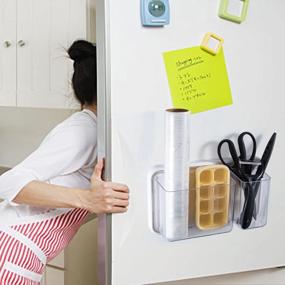 img 2 attached to Прозрачная магнитная коробка-органайзер для холодильника и офиса - Yeeco 4 отсека-органайзера с клеем для аккуратного хранения