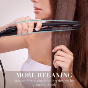 img 1 attached to Thin Flat Iron For All Hair Types With Dual Voltage, Professional Hair Straightener Titanium Flat Iron For Hair: Hair Straightening And Curling Iron 2 In 1 With 1 Inch Plates, Black