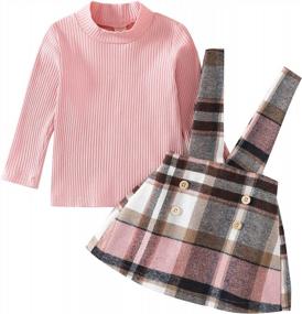 img 4 attached to Stylish Ribbed Pullover And Plaid Suspender Skirt Set For Toddler Girls - Available In Multiple Sizes