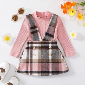 img 3 attached to Stylish Ribbed Pullover And Plaid Suspender Skirt Set For Toddler Girls - Available In Multiple Sizes