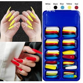 img 3 attached to 400Pcs Colorful Long Coffin Press On Nails - Ultimate Nail Art Accessory Set For Girls!