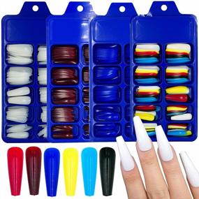 img 4 attached to 400Pcs Colorful Long Coffin Press On Nails - Ultimate Nail Art Accessory Set For Girls!