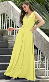 img 3 attached to Elegant V-Neck Ruffle Sleeveless Prom Gown For Women - KOH KOH Maxi Dress
