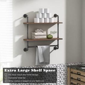 img 1 attached to Modern Industrial Pipe Shelving And Towel Rack With 2-Tiers And Real Wood Shelving - 24" Wall Mounted Bathroom Shelf
