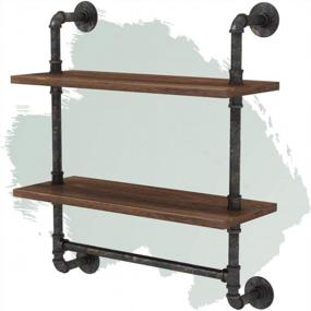 img 4 attached to Modern Industrial Pipe Shelving And Towel Rack With 2-Tiers And Real Wood Shelving - 24" Wall Mounted Bathroom Shelf