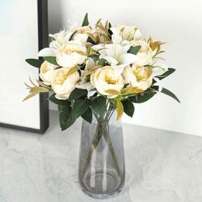 img 3 attached to Enhance Your Space With Luyue 2 Pack Vintage Peony And Lily Artificial Flower Arrangements: Perfect For Home, Office, Party And Cemetery Decor!