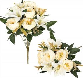 img 4 attached to Enhance Your Space With Luyue 2 Pack Vintage Peony And Lily Artificial Flower Arrangements: Perfect For Home, Office, Party And Cemetery Decor!