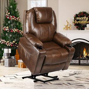 img 4 attached to Experience Ultimate Comfort With YITAHOME Power Lift Recliner Chair For Elderly With Heat And Massage, Cup Holders, Side Pockets, And Remote Control In Brown Faux Leather