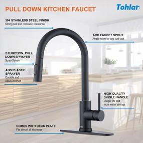 img 3 attached to Tohlar Black Kitchen Faucets With Pull-Down Sprayer Single Handle Kitchen Faucet, Modern Stainless Steel Kitchen Sink Faucet With Deck Plate