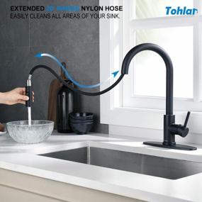 img 2 attached to Tohlar Black Kitchen Faucets With Pull-Down Sprayer Single Handle Kitchen Faucet, Modern Stainless Steel Kitchen Sink Faucet With Deck Plate