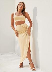 img 1 attached to Two Piece Outfits For Women: Casual Summer Sleeveless Crop Top And Maxi Skirt Set With Side Split, Draped Ruched Design - Solid Suiting For ZAFUL