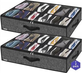 img 4 attached to Onlyeasy Прочный органайзер для хранения обуви под кроватью, набор из 2 шт., подходит для всего 24 пар, решение для хранения обуви в шкафу с прозрачным окном, дышащий, 29,3 "X23,6 " X5,9 ", льняной черный, MXAUBSB2P
