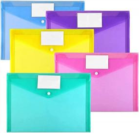 img 4 attached to Sooez 10 Pack Пластиковые конверты Поликонверты, прозрачные папки для документов Конверты для файлов формата A4 США с карманом для этикеток и кнопкой для организации домашнего офиса, 5 разных цветов